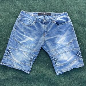 X RAY XR Jeans Shorts Stretch Men's Size 34 Distressed Grunge Blue Denim